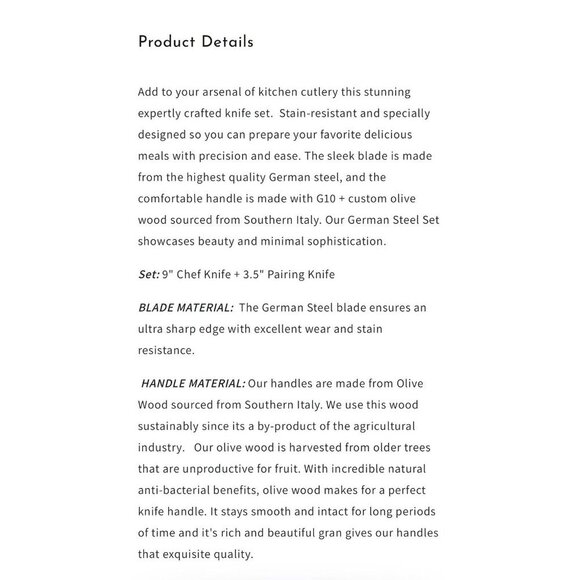 Dedfish Knife German Steel Set-New - Sold Out On Website 9” Chef + 3.5” Pairing - Picture 5 of 9